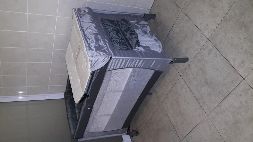 Fashionable Grey Camp Baby Cot with Changer and Two Levels