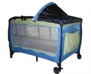 Blue and Green Hoody Cot with side bag
