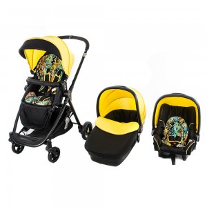 yellow car seat and stroller