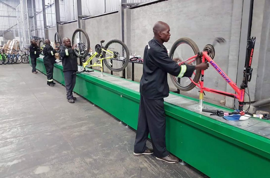 Bicycle assembly line in progress